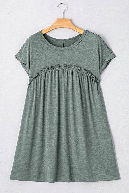 Viscose Green Frilled Seam Pocket T Shirt Dress - Shop Style & More | Fresh Looks, Everyday Deals & Free Shipping