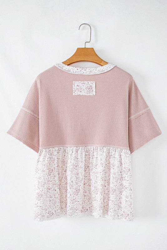 Cotton Pink Waffle Floral Patchwork Exposed Top - Shop Style & More | Fresh Looks, Everyday Deals & Free Shipping
