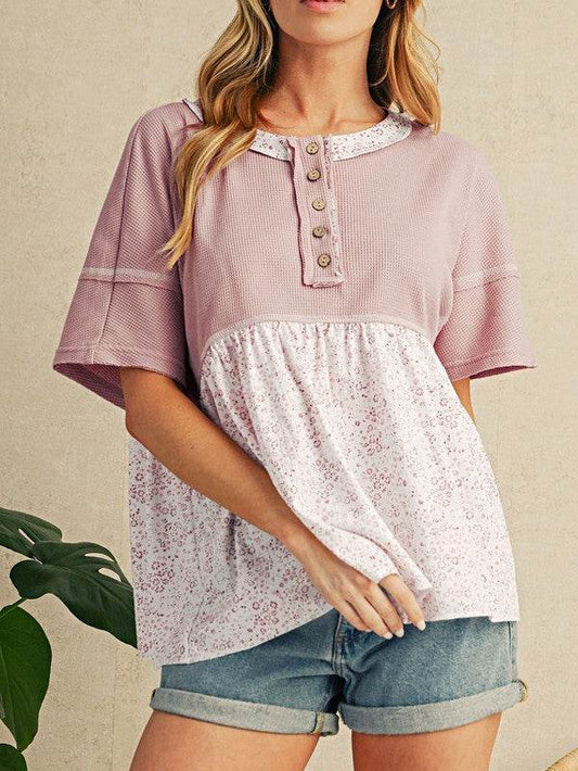 Cotton Pink Waffle Floral Patchwork Exposed Top - Shop Style & More | Fresh Looks, Everyday Deals & Free Shipping