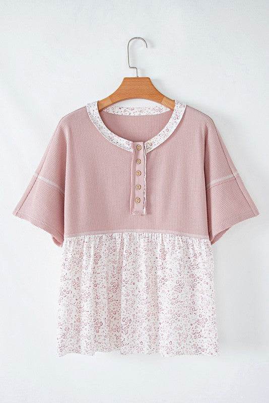 Cotton Pink Waffle Floral Patchwork Exposed Top - Shop Style & More | Fresh Looks, Everyday Deals & Free Shipping