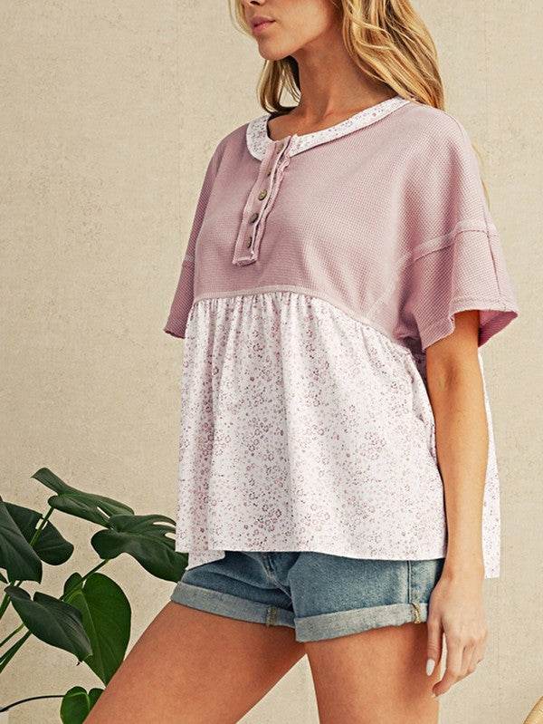 Cotton Pink Waffle Floral Patchwork Exposed Top - Shop Style & More | Fresh Looks, Everyday Deals & Free Shipping