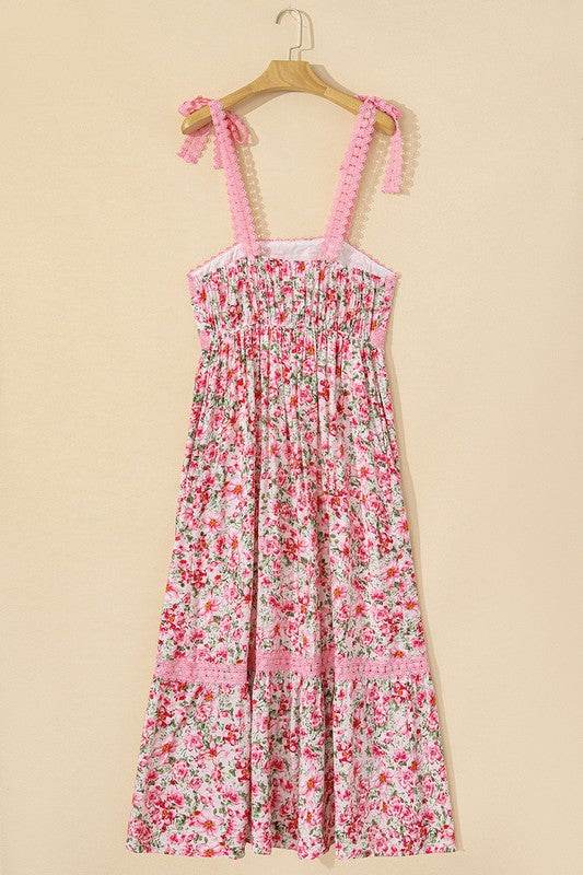 Pink Floral Lace Tied Strap Empire Waist Dress - Shop Style & More | Fresh Looks, Everyday Deals & Free Shipping