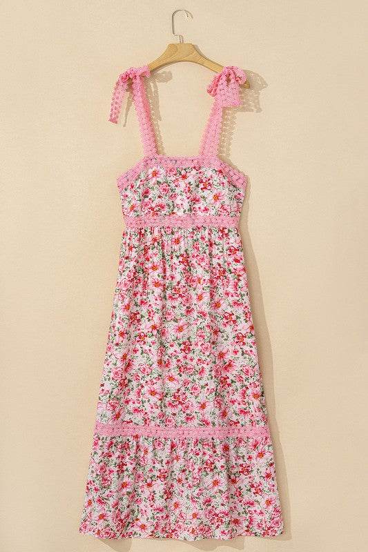 Pink Floral Lace Tied Strap Empire Waist Dress - Shop Style & More | Fresh Looks, Everyday Deals & Free Shipping