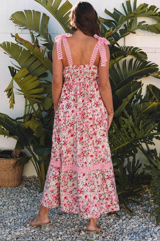 Pink Floral Lace Tied Strap Empire Waist Dress - Shop Style & More | Fresh Looks, Everyday Deals & Free Shipping