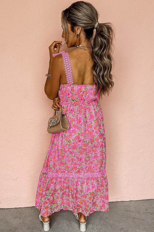 Pink Floral Lace Tied Strap Empire Waist Dress - Shop Style & More | Fresh Looks, Everyday Deals & Free Shipping