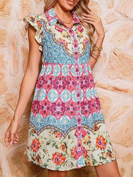 Rose Floral Ethnic Print Ruffle Mini Dress - Shop Style & More | Fresh Looks, Everyday Deals & Free Shipping