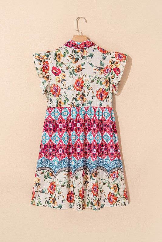 Rose Floral Ethnic Print Ruffle Mini Dress - Shop Style & More | Fresh Looks, Everyday Deals & Free Shipping