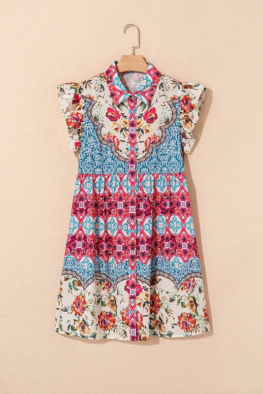 Rose Floral Ethnic Print Ruffle Mini Dress - Shop Style & More | Fresh Looks, Everyday Deals & Free Shipping