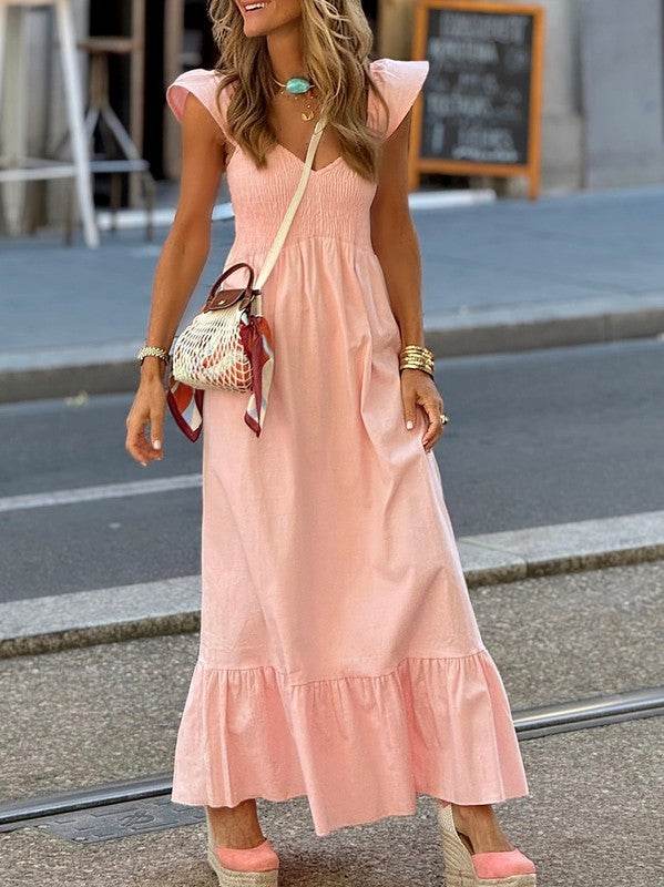 Cotton Flutter Smocked High Waist Ruffle Maxi - Shop Style & More | Fresh Looks, Everyday Deals & Free Shipping