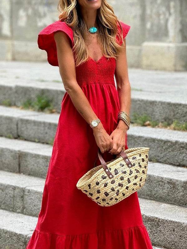 Cotton Flutter Smocked High Waist Ruffle Maxi - Shop Style & More | Fresh Looks, Everyday Deals & Free Shipping