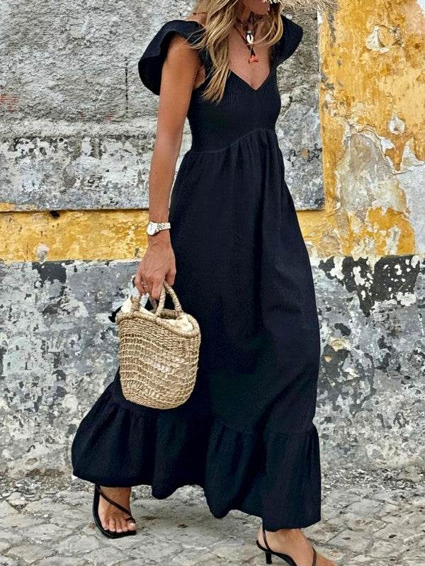 Cotton Flutter Smocked High Waist Ruffle Maxi - Shop Style & More | Fresh Looks, Everyday Deals & Free Shipping