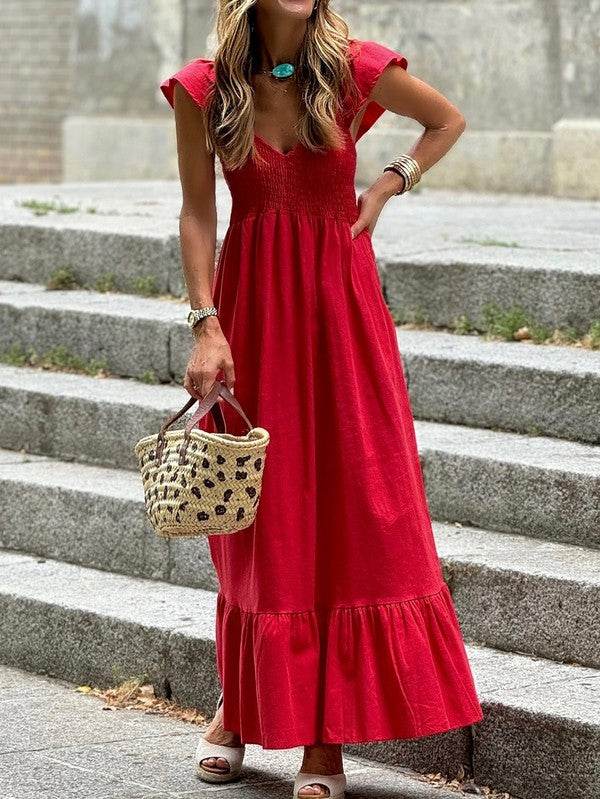 Cotton Flutter Smocked High Waist Ruffle Maxi - Shop Style & More | Fresh Looks, Everyday Deals & Free Shipping