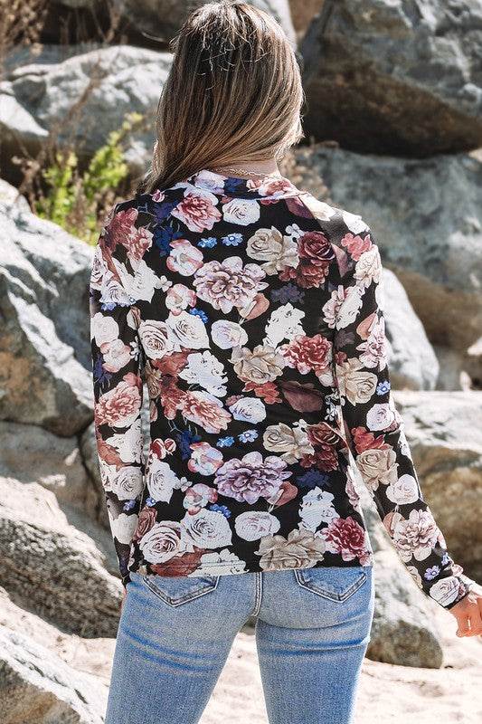 Mesh Floral Print Mock Neck Long Sleeve Slim Top - Shop Style & More | Fresh Looks, Everyday Deals & Free Shipping