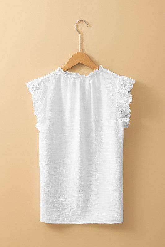 White Embroidered Ruffle Trim Textured Blouse - Shop Style & More | Fresh Looks, Everyday Deals & Free Shipping
