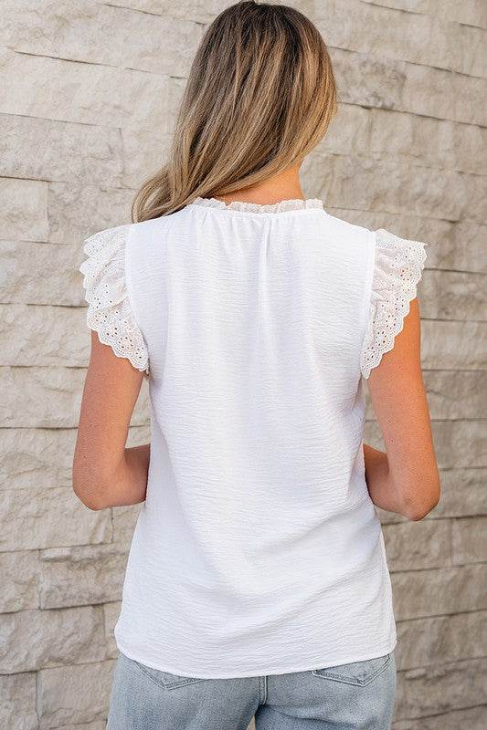 White Embroidered Ruffle Trim Textured Blouse - Shop Style & More | Fresh Looks, Everyday Deals & Free Shipping