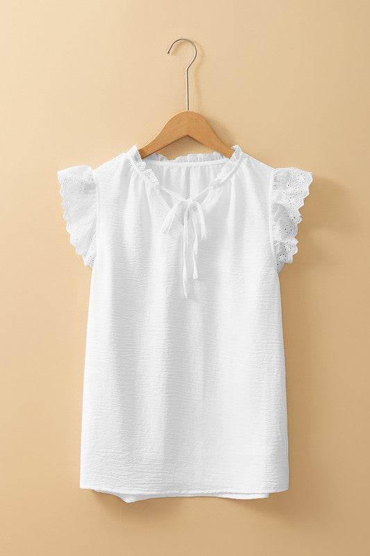 White Embroidered Ruffle Trim Textured Blouse - Shop Style & More | Fresh Looks, Everyday Deals & Free Shipping