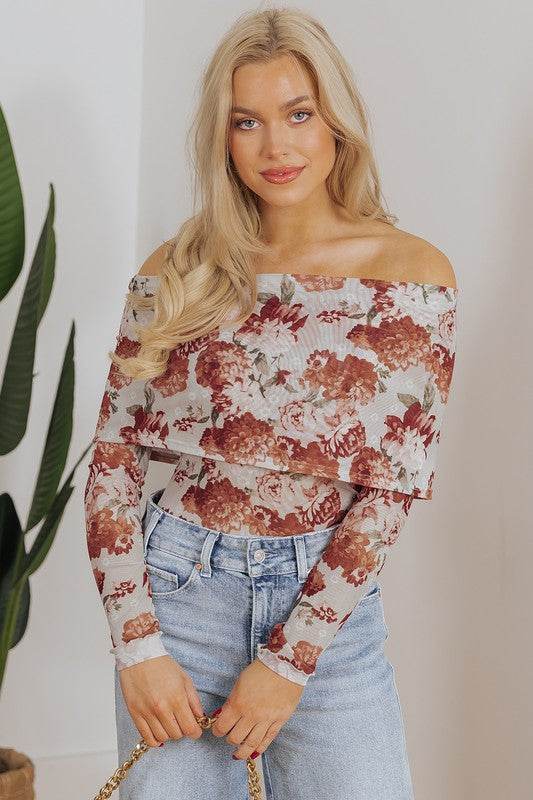 Pink Floral Printed Long Sleeve Sheath Bodysuit - Shop Style & More | Fresh Looks, Everyday Deals & Free Shipping