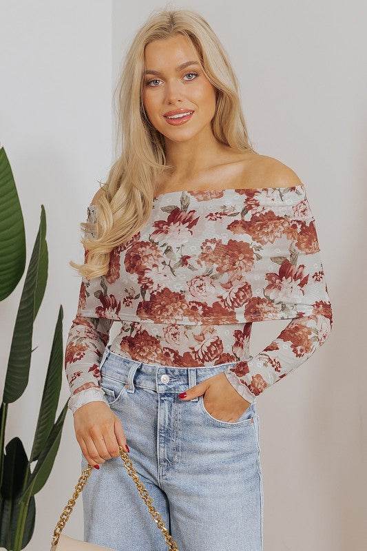 Pink Floral Printed Long Sleeve Sheath Bodysuit - Shop Style & More | Fresh Looks, Everyday Deals & Free Shipping