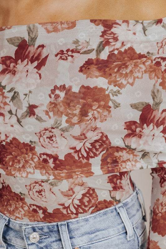 Pink Floral Printed Long Sleeve Sheath Bodysuit - Shop Style & More | Fresh Looks, Everyday Deals & Free Shipping
