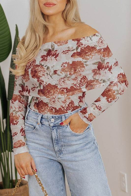 Pink Floral Printed Long Sleeve Sheath Bodysuit - Shop Style & More | Fresh Looks, Everyday Deals & Free Shipping