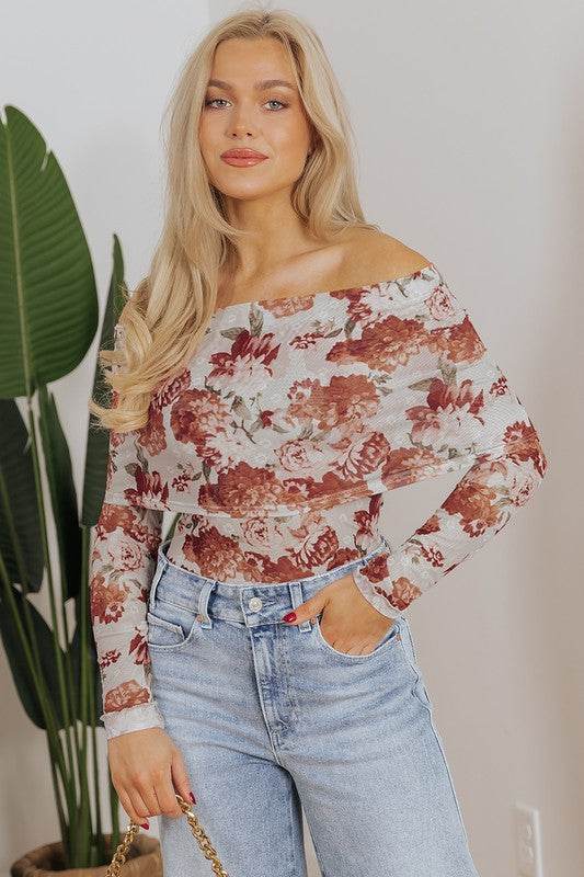 Pink Floral Printed Long Sleeve Sheath Bodysuit - Shop Style & More | Fresh Looks, Everyday Deals & Free Shipping