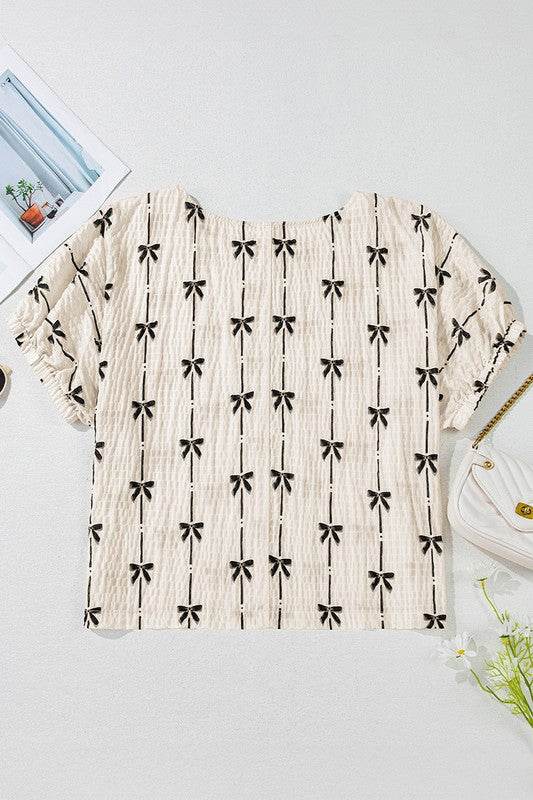 Bow Print Puff Short Sleeve Top - Shop Style & More | Fresh Looks, Everyday Deals & Free Shipping