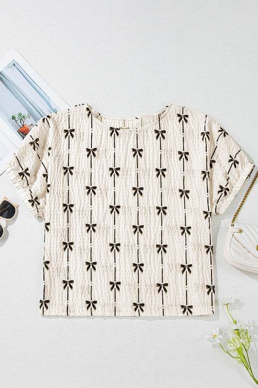 Bow Print Puff Short Sleeve Top - Shop Style & More | Fresh Looks, Everyday Deals & Free Shipping