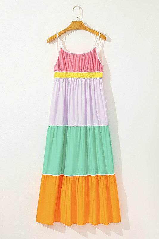 Cotton Color Tie Straps Block Maxi Dress - Shop Style & More | Fresh Looks, Everyday Deals & Free Shipping