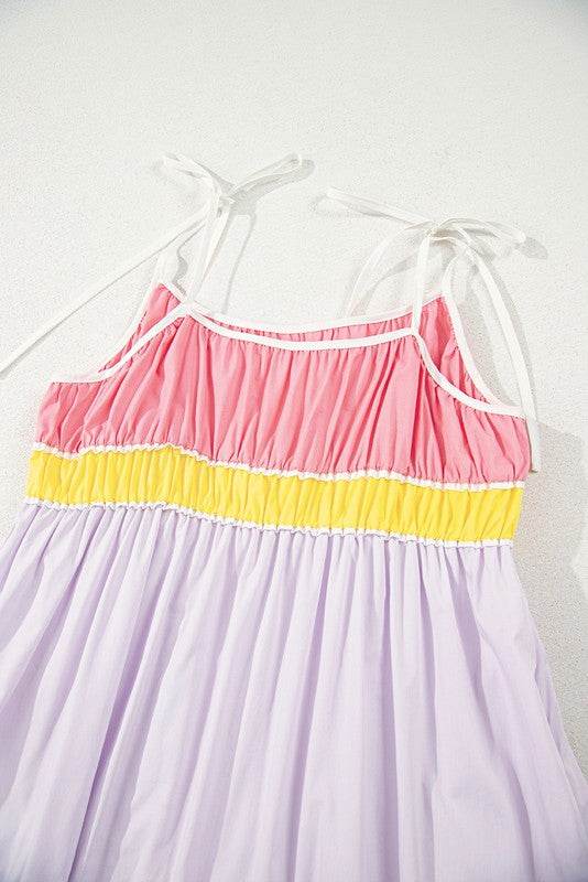 Cotton Color Tie Straps Block Maxi Dress - Shop Style & More | Fresh Looks, Everyday Deals & Free Shipping