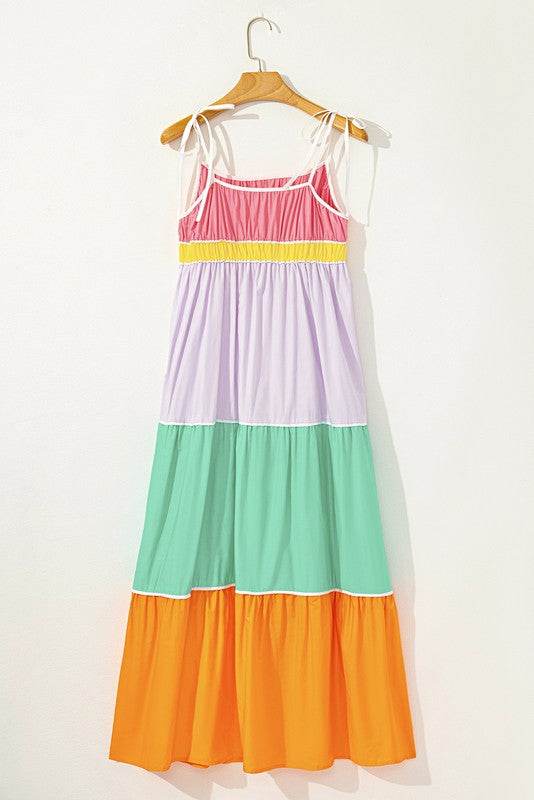 Cotton Color Tie Straps Block Maxi Dress - Shop Style & More | Fresh Looks, Everyday Deals & Free Shipping