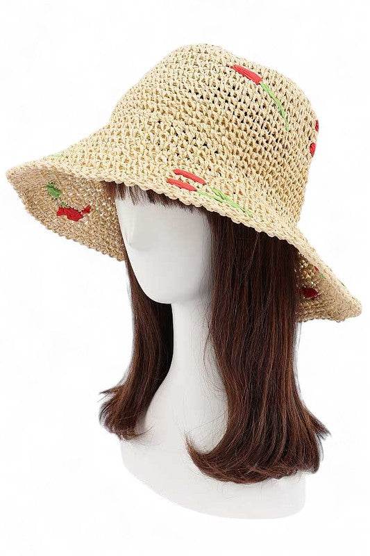 Cherry Embroidered Crochet Straw Bucket Hat - Shop Style & More | Fresh Looks, Everyday Deals & Free Shipping