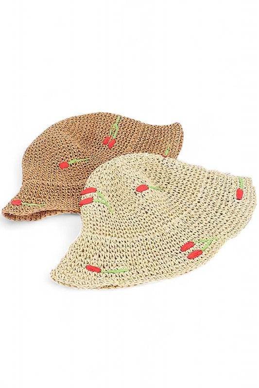 Cherry Embroidered Crochet Straw Bucket Hat - Shop Style & More | Fresh Looks, Everyday Deals & Free Shipping
