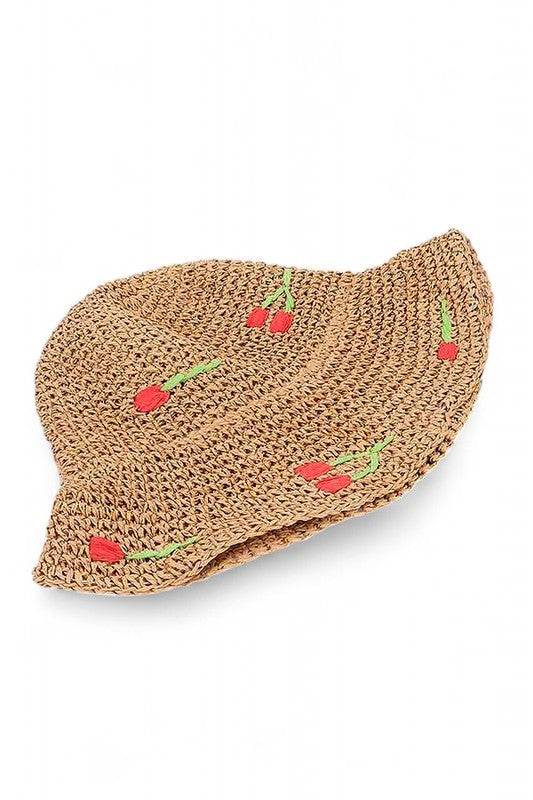 Cherry Embroidered Crochet Straw Bucket Hat - Shop Style & More | Fresh Looks, Everyday Deals & Free Shipping