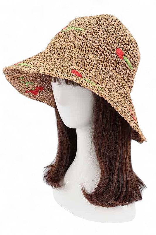 Cherry Embroidered Crochet Straw Bucket Hat - Shop Style & More | Fresh Looks, Everyday Deals & Free Shipping