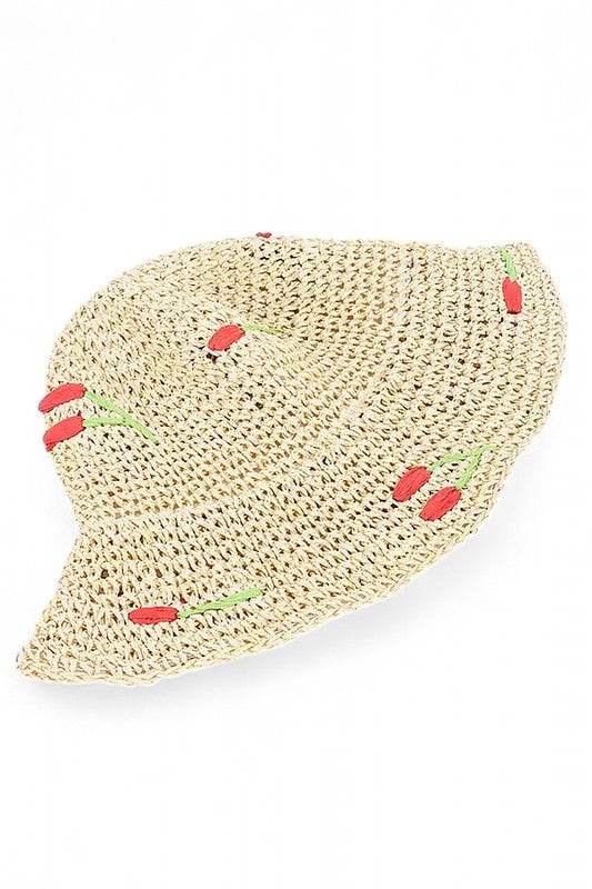 Cherry Embroidered Crochet Straw Bucket Hat - Shop Style & More | Fresh Looks, Everyday Deals & Free Shipping