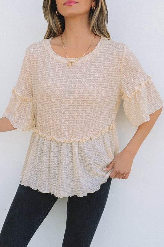 Beige Solid Color Ruffled Short Sleeve Blouse - Shop Style & More | Fresh Looks, Everyday Deals & Free Shipping