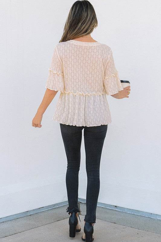 Beige Solid Color Ruffled Short Sleeve Blouse - Shop Style & More | Fresh Looks, Everyday Deals & Free Shipping