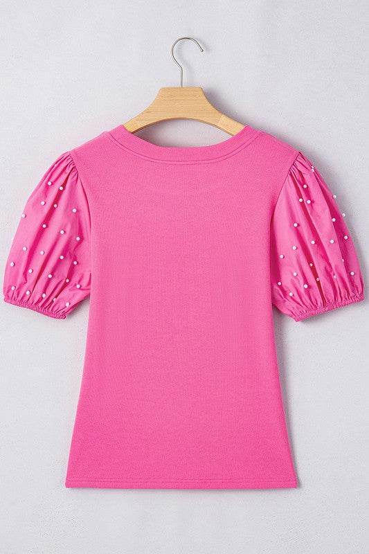 Ribbed Pearl Beaded Puff Sleeve Top - Shop Style & More | Fresh Looks, Everyday Deals & Free Shipping