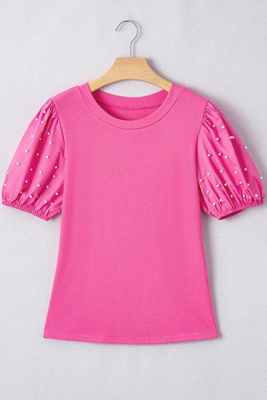 Ribbed Pearl Beaded Puff Sleeve Top - Shop Style & More | Fresh Looks, Everyday Deals & Free Shipping