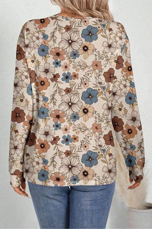 Floral Print Loose Crew Neck Long Sleeve T Shirt - Shop Style & More | Fresh Looks, Everyday Deals & Free Shipping