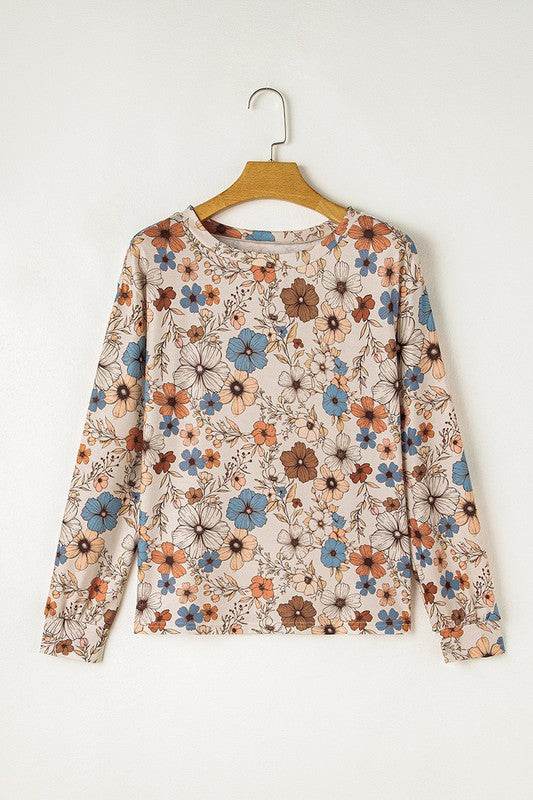 Floral Print Loose Crew Neck Long Sleeve T Shirt - Shop Style & More | Fresh Looks, Everyday Deals & Free Shipping
