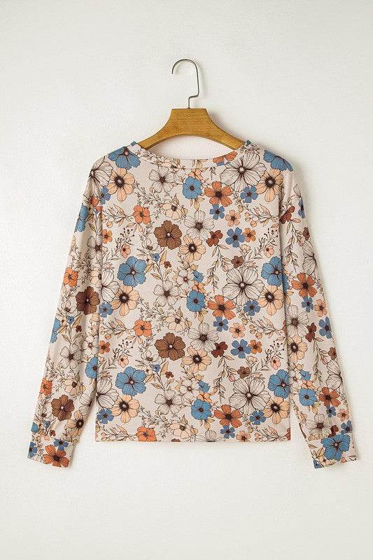 Floral Print Loose Crew Neck Long Sleeve T Shirt - Shop Style & More | Fresh Looks, Everyday Deals & Free Shipping