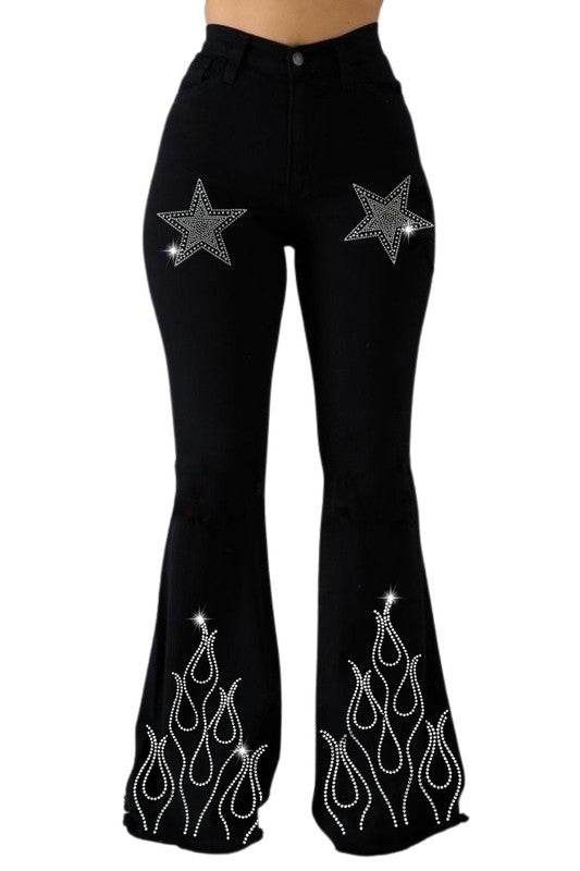 Bell Bottom Jean With Flame/Star Rhinestones - Shop Style & More | Fresh Looks, Everyday Deals & Free Shipping