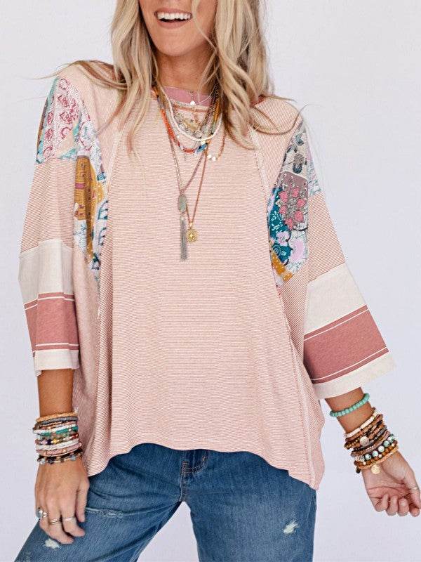 Color Block Stripe Floral Dolman Tunic Top - Shop Style & More | Fresh Looks, Everyday Deals & Free Shipping