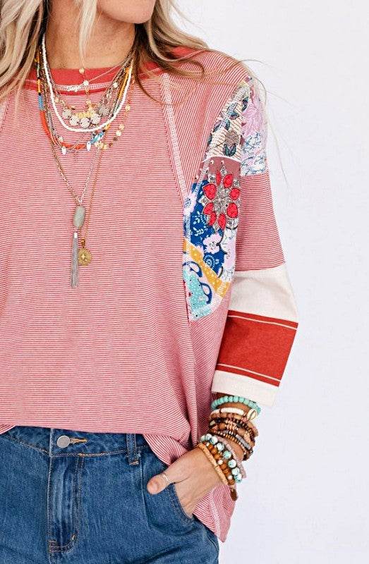Color Block Stripe Floral Dolman Tunic Top - Shop Style & More | Fresh Looks, Everyday Deals & Free Shipping