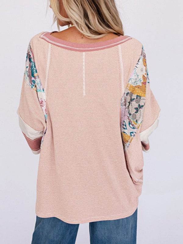 Color Block Stripe Floral Dolman Tunic Top - Shop Style & More | Fresh Looks, Everyday Deals & Free Shipping