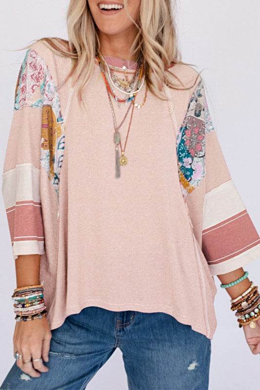 Color Block Stripe Floral Dolman Tunic Top - Shop Style & More | Fresh Looks, Everyday Deals & Free Shipping