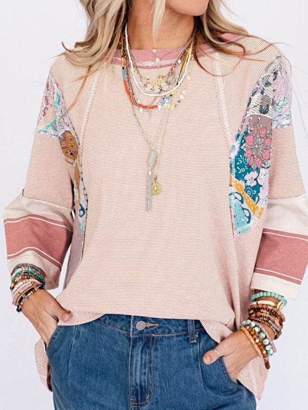 Color Block Stripe Floral Dolman Tunic Top - Shop Style & More | Fresh Looks, Everyday Deals & Free Shipping