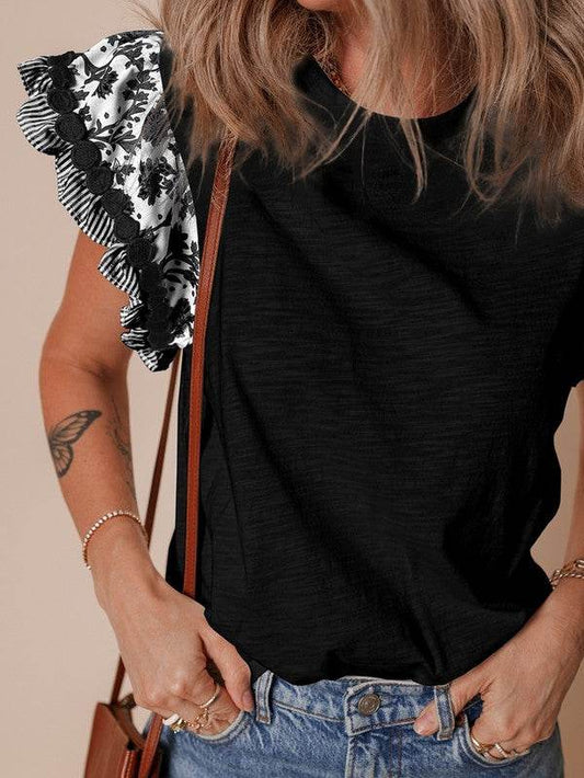 Cotton Floral Striped Wavy Flutter Sleeve Blouse - Shop Style & More | Fresh Looks, Everyday Deals & Free Shipping