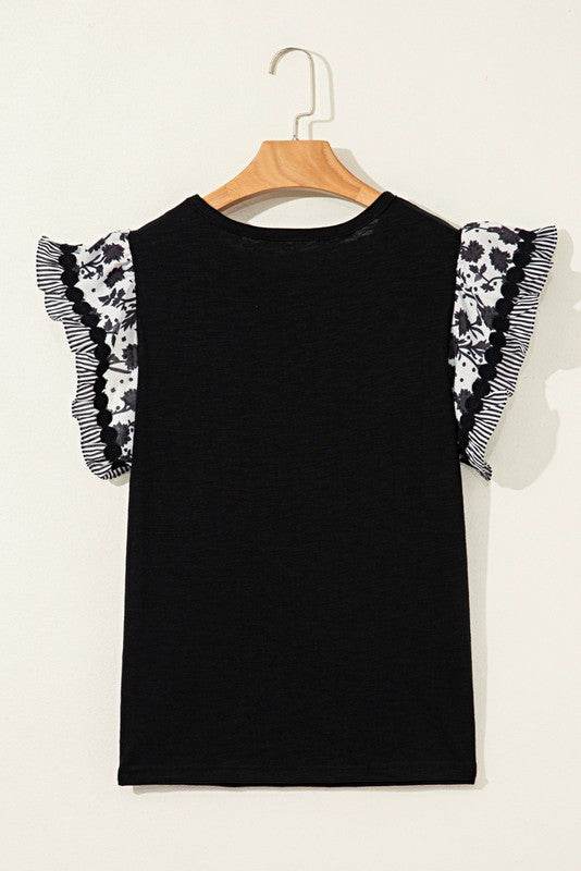 Cotton Floral Striped Wavy Flutter Sleeve Blouse - Shop Style & More | Fresh Looks, Everyday Deals & Free Shipping